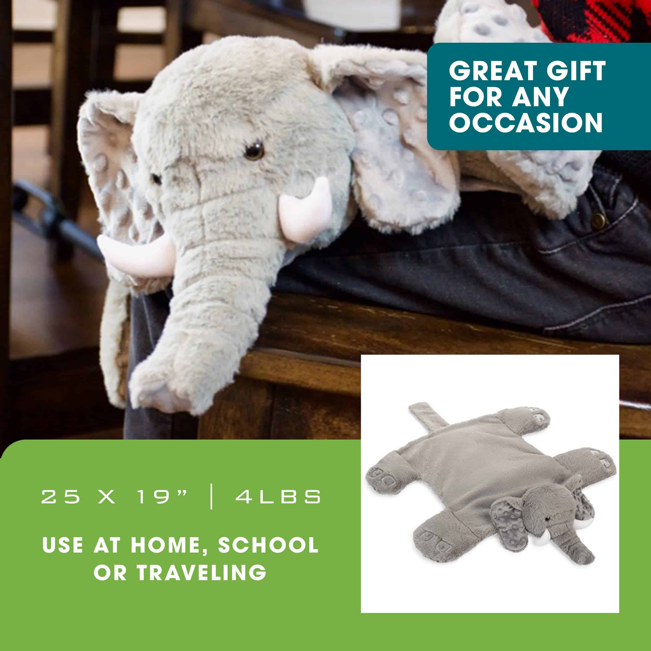 Manta Ponderada BARMY para Niños (25"x19", 4lb) Elefante, - Imagen 4