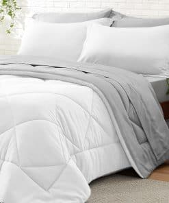 Juego de edredón Twin XL BEDELITE 5 Piezas -Blanco/Gris Clar