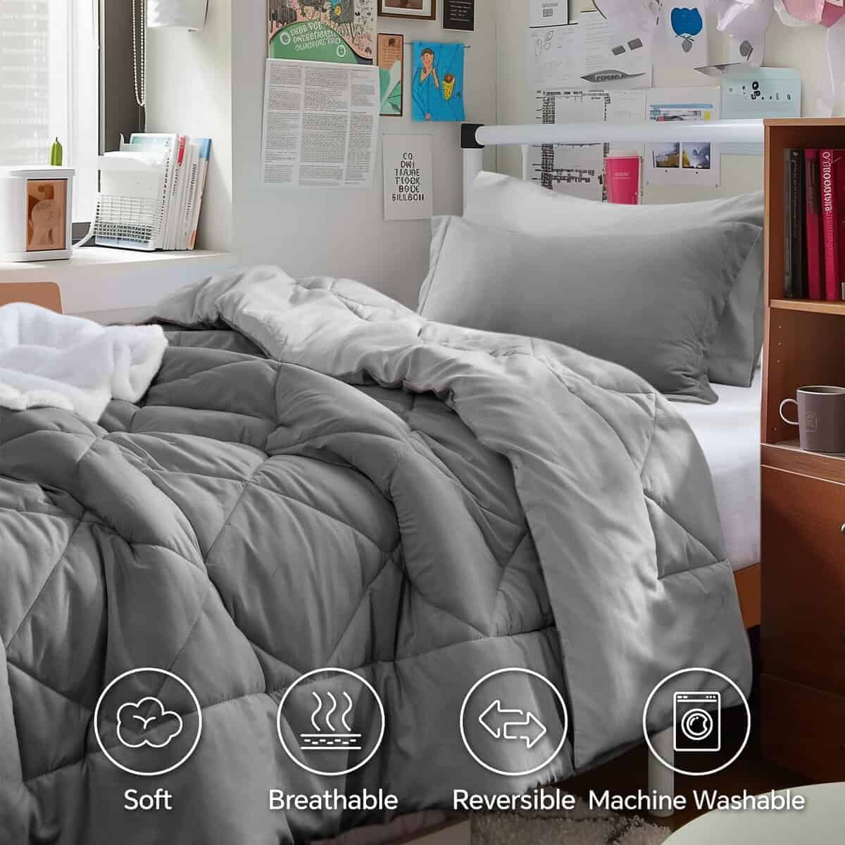 Juego de Edredón Twin XL BEDELITE 5 Piezas -Gris Oscuro/Gris - Imagen 6