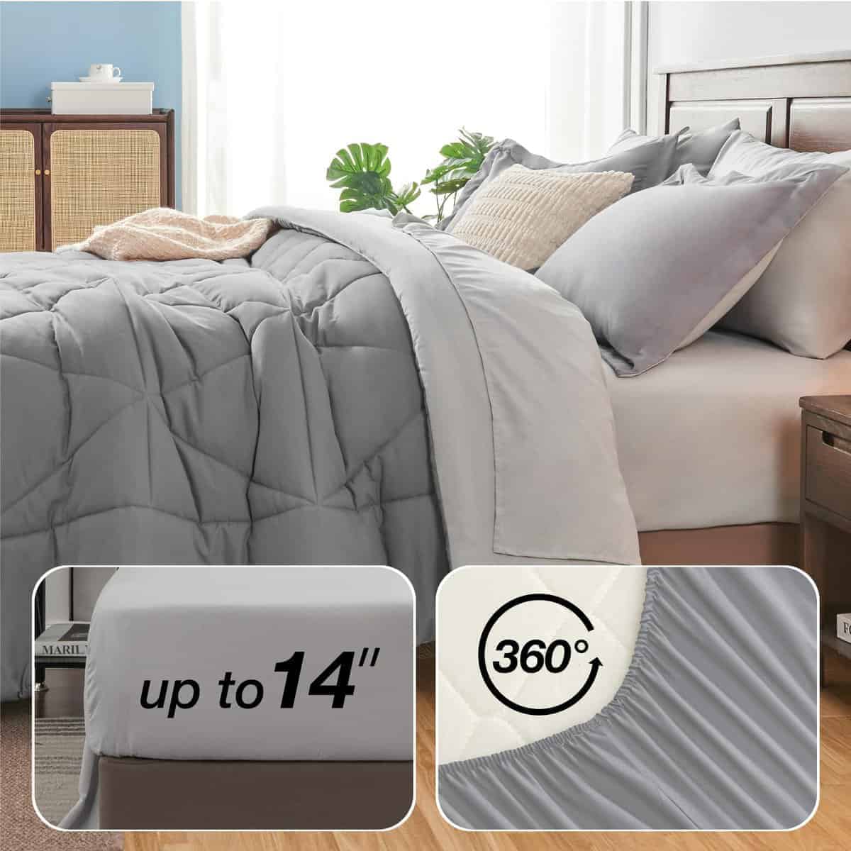 Juego de Edredón Twin XL BEDELITE 5 Piezas -Gris Oscuro/Gris - Imagen 4