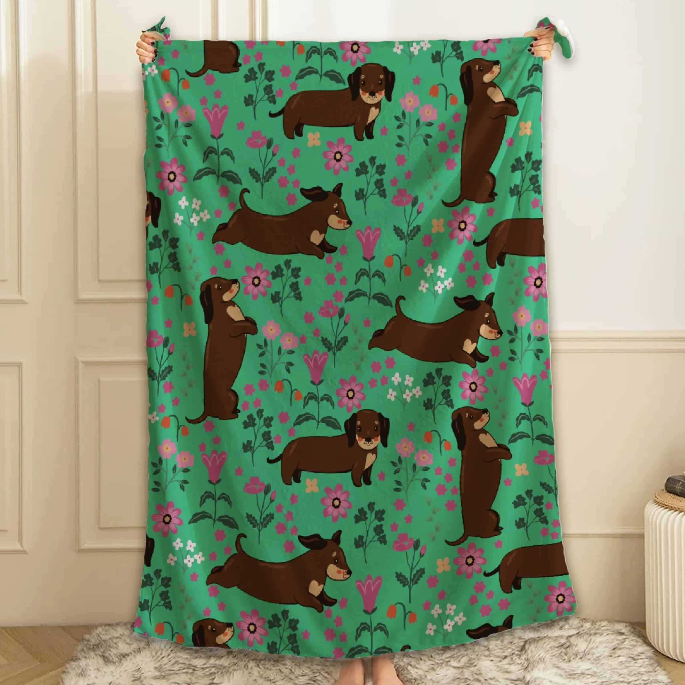 Manta ARTBLANKET Dachshund Dogs and Flowers de Franela - Imagen 6