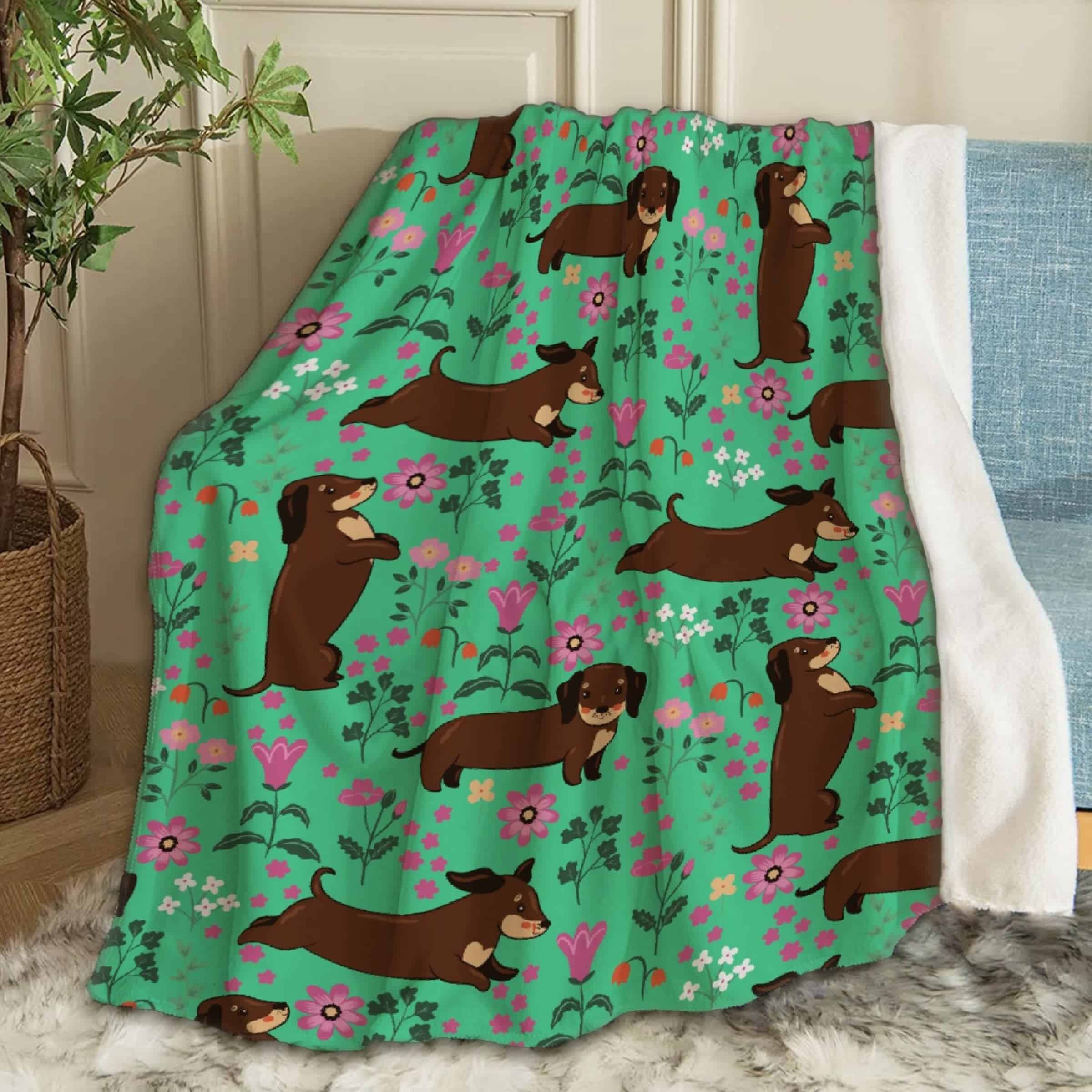 Manta ARTBLANKET Dachshund Dogs and Flowers de Franela