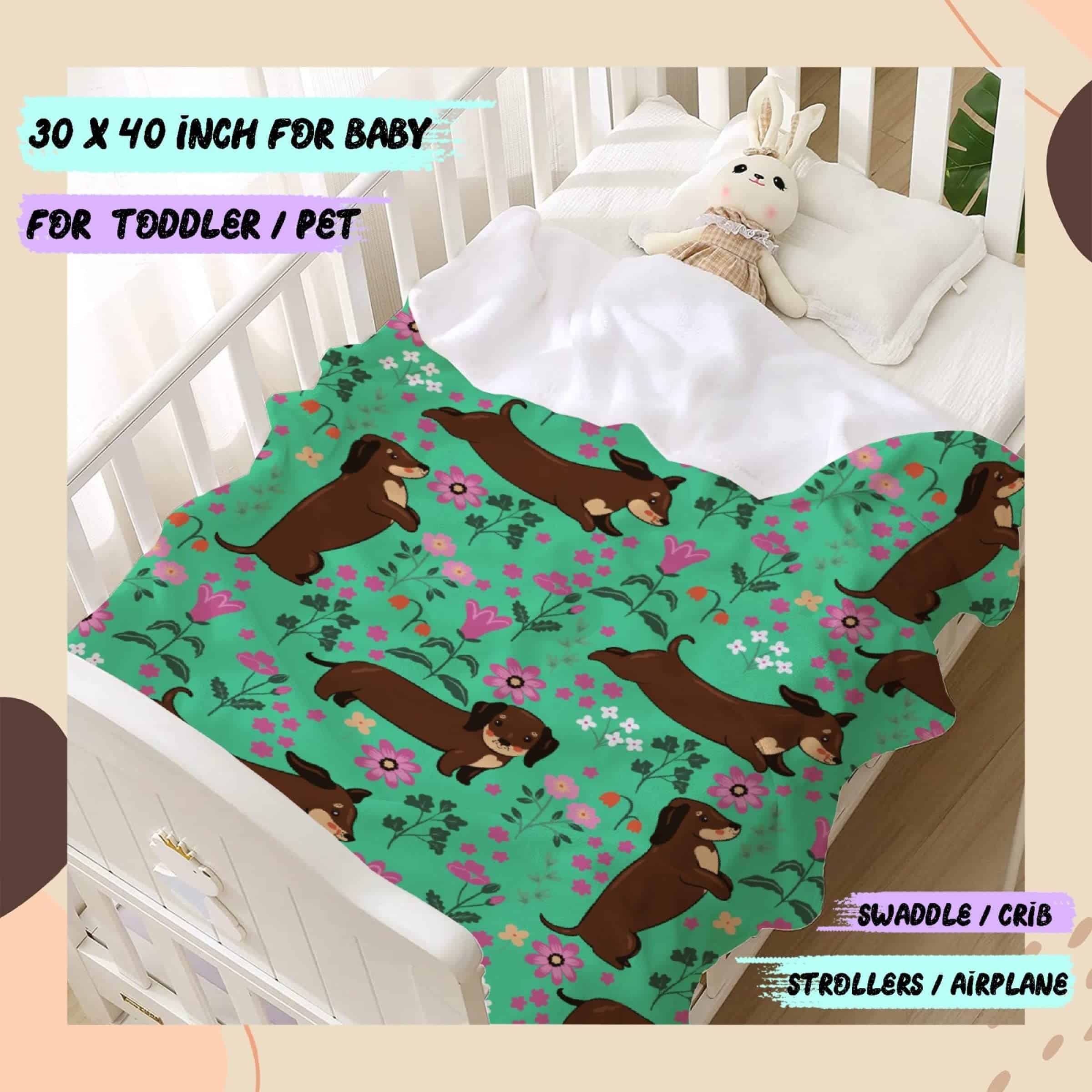 Manta ARTBLANKET Dachshund Dogs and Flowers de Franela - Imagen 3