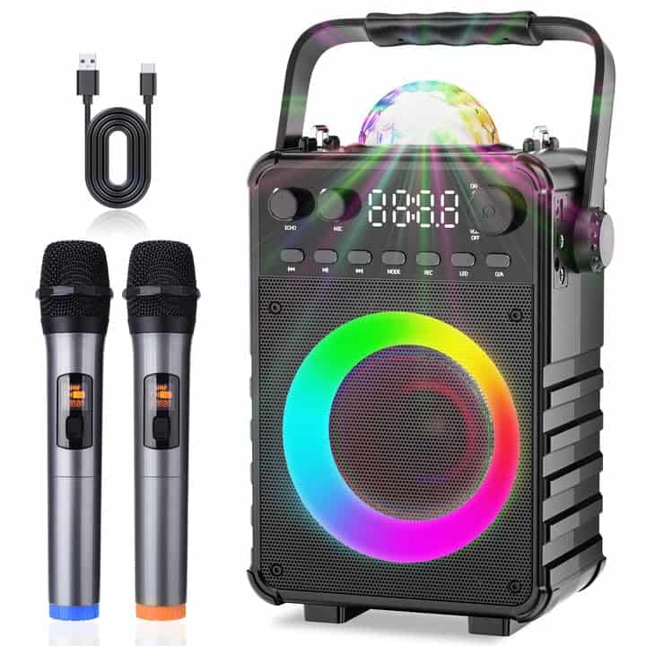Máquina de Karaoke Amazmic con 2 Micrófonos Inalámbricos,