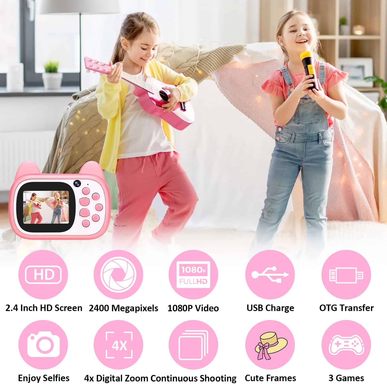 Cámara de Juguete para Niños 1080P HD Selfie Video con - Imagen 3