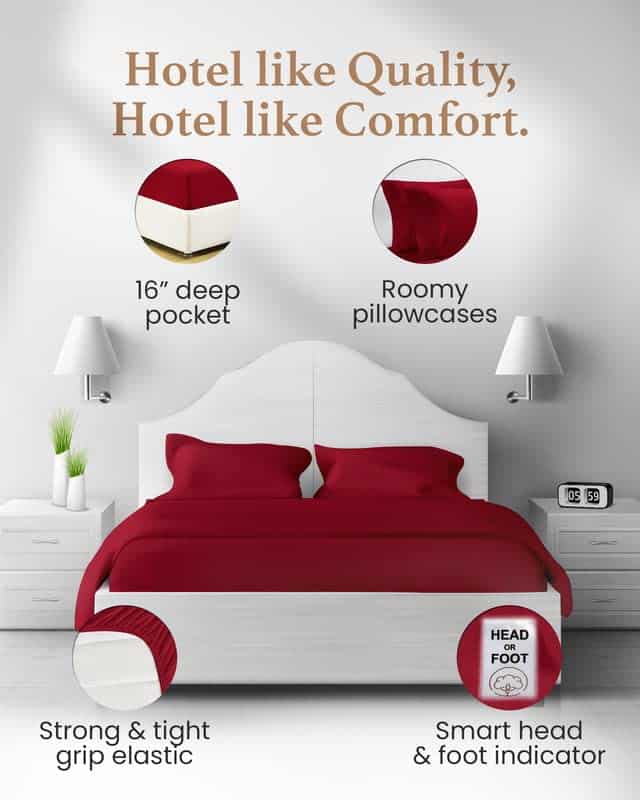 Juego de Sabanas California King en Borgoña de 4 Piezas, - Imagen 4