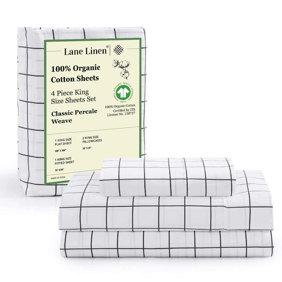 Juego de sábanas King Size de 100% algodón orgánico LANE