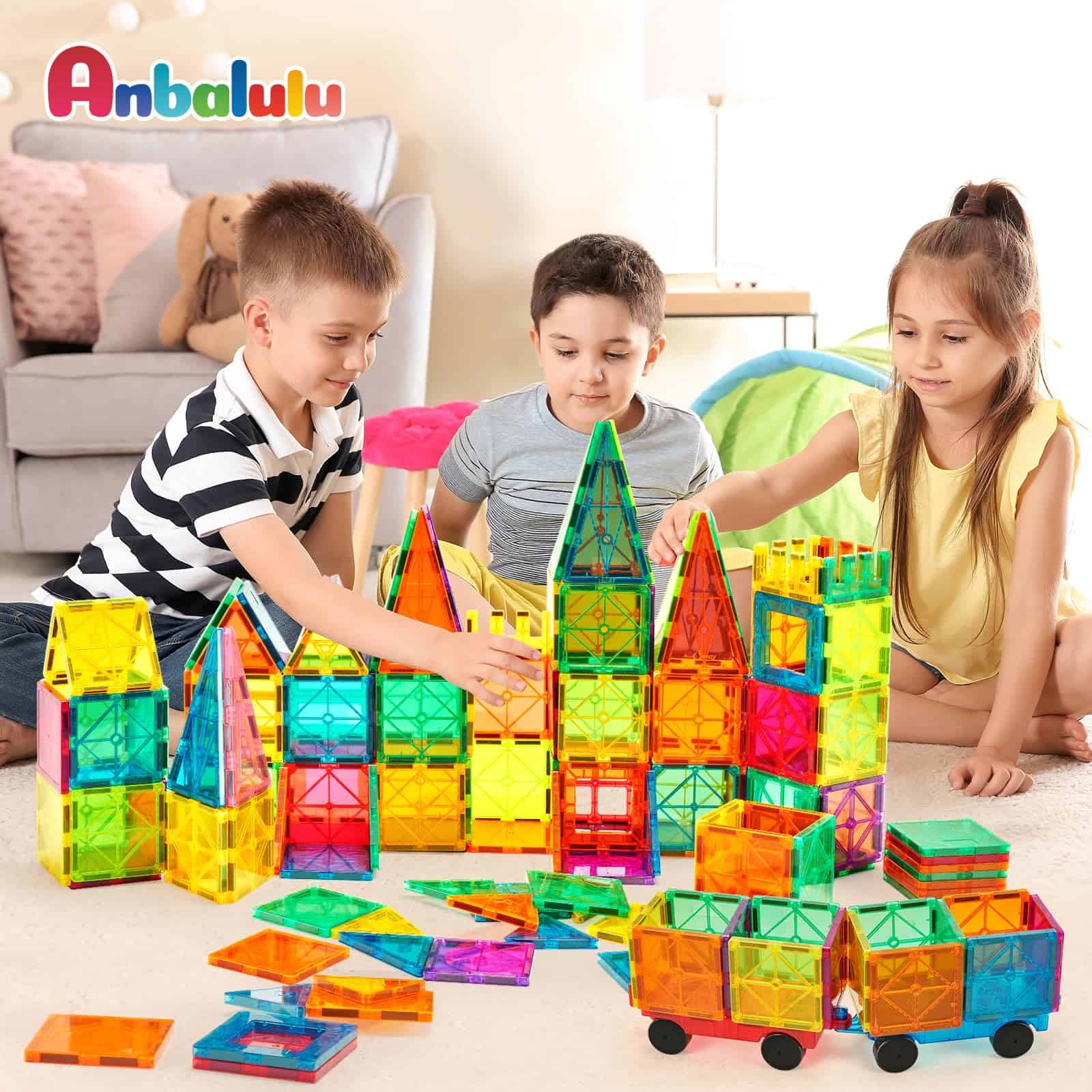 Anbalulu Magnetic Building Tiles, 134 piezas juego grande - Imagen 3