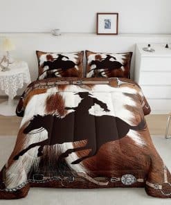 Set de edredón Western Cowboy tamaño Queen color marrón con