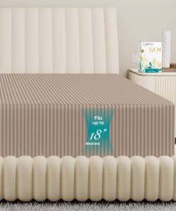 Sábana Ajustable a Rayas Completa de Lino 100% de Algodón