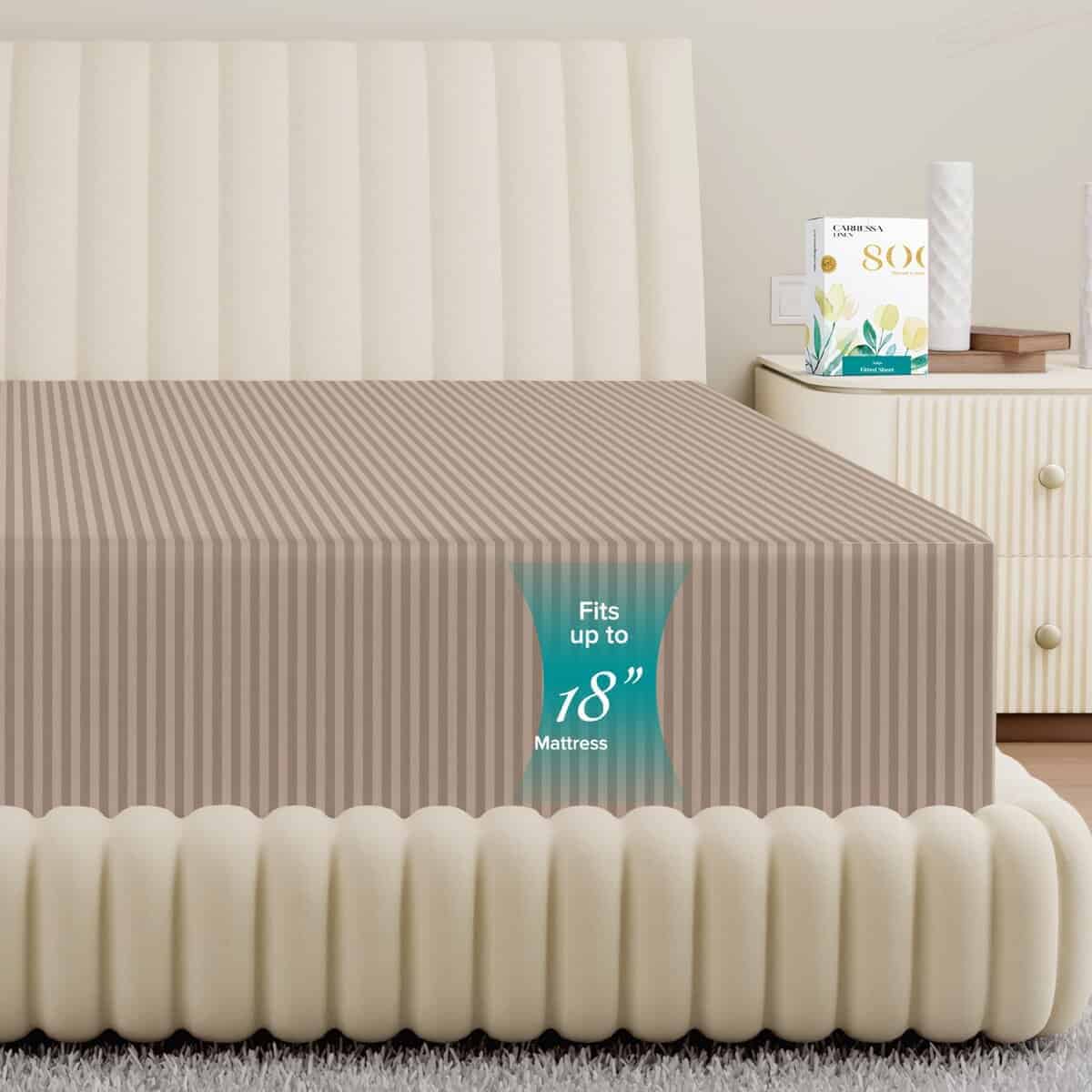 Sábana Ajustable a Rayas Completa de Lino 100% de Algodón