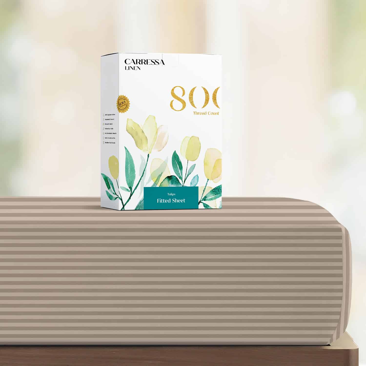 Sábana Ajustable a Rayas de Lino 100% Algodón Egipcio para