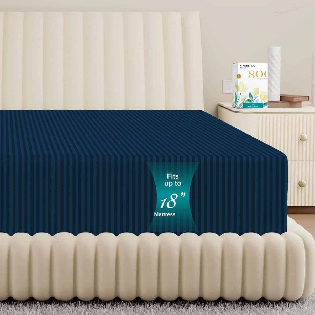 Sábana Ajustable a Rayas Carressa Linen 100% Algodón