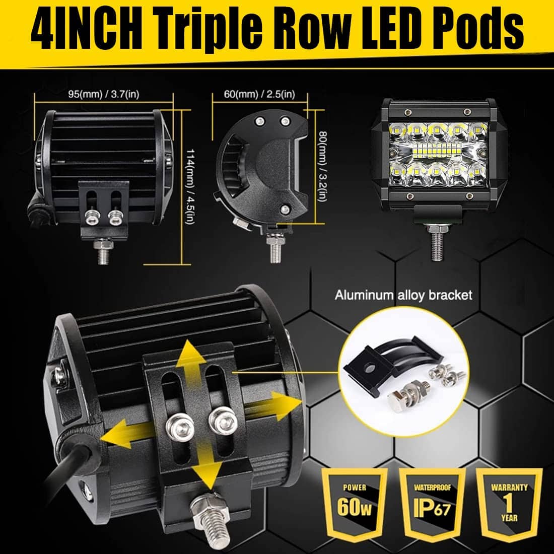 MUVKQC Luz de trabajo LED, 20 piezas 4 pulgadas Triple Fila - Imagen 3