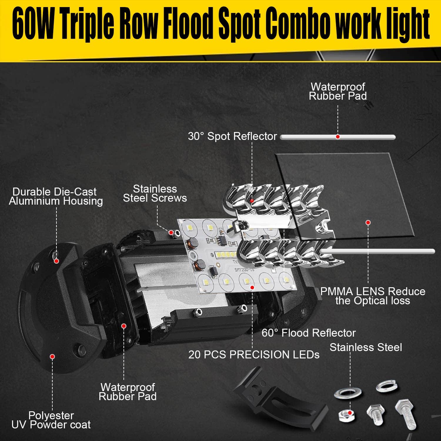 MUVKQC Luz de trabajo LED, 20 piezas 4 pulgadas Triple Fila - Imagen 5