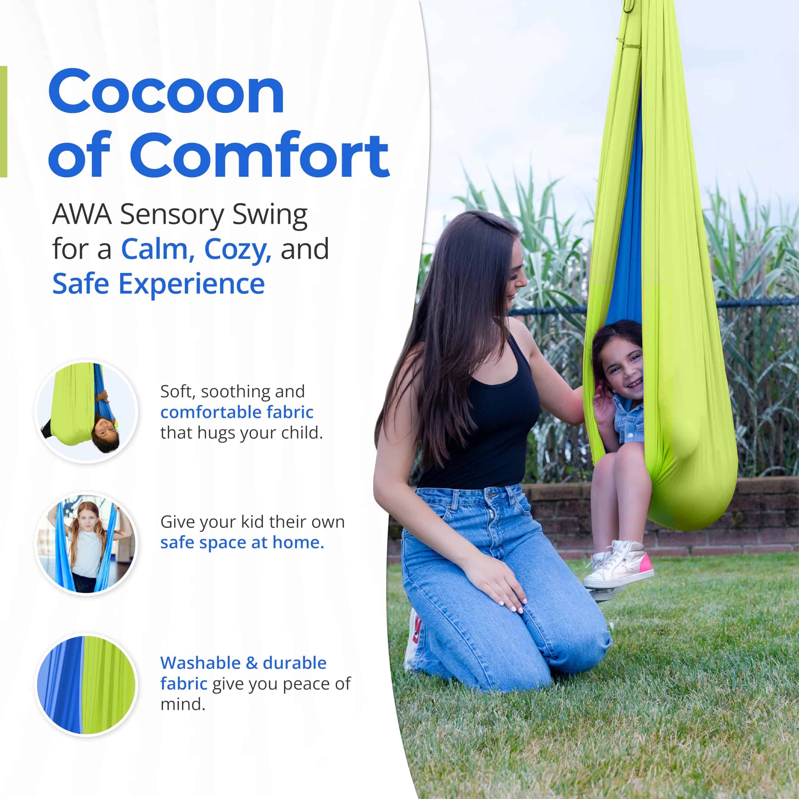 Columpio Sensorial Interior para Niños y -Verde/Azul - Imagen 4