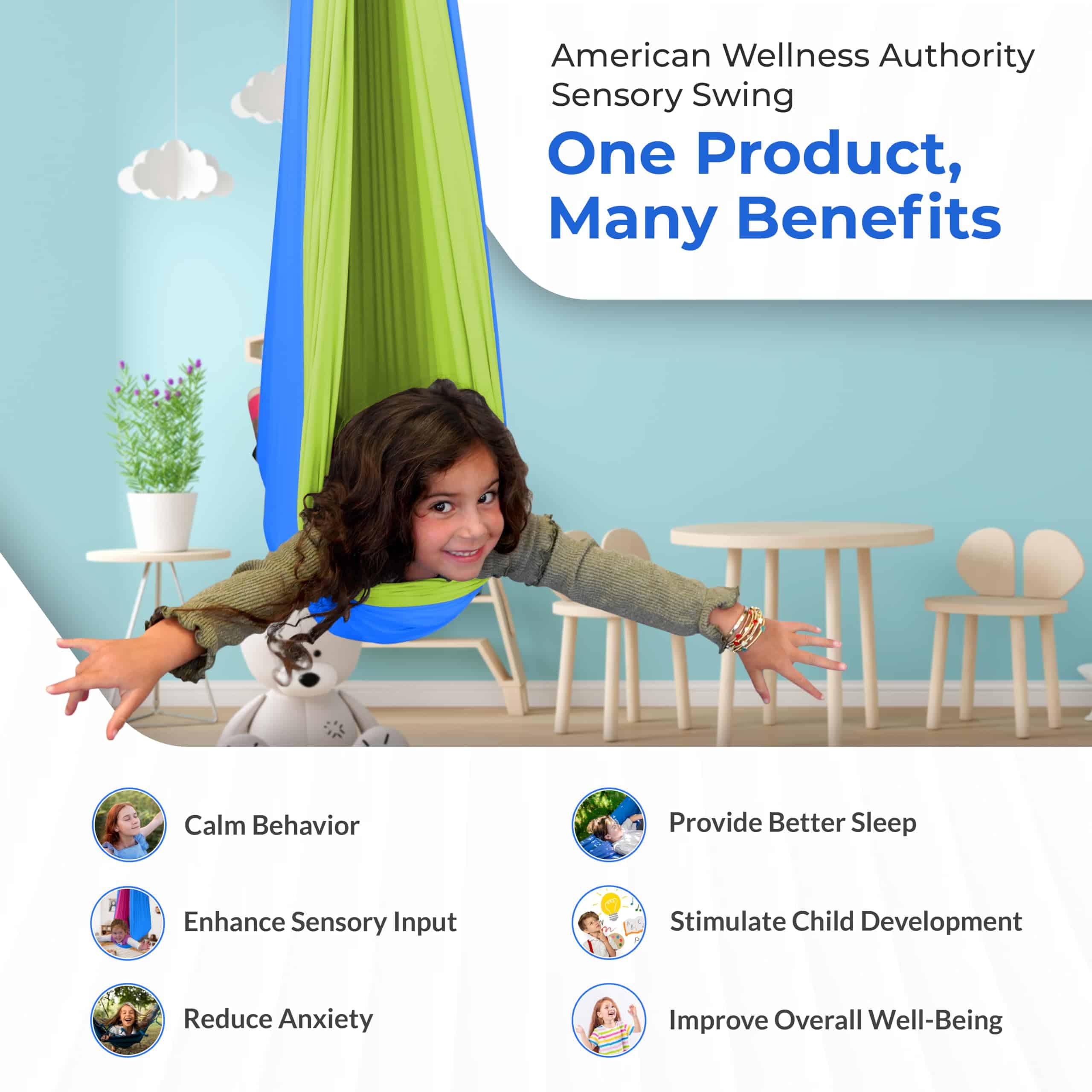 Columpio Sensorial Interior para Niños y -Verde/Azul - Imagen 3