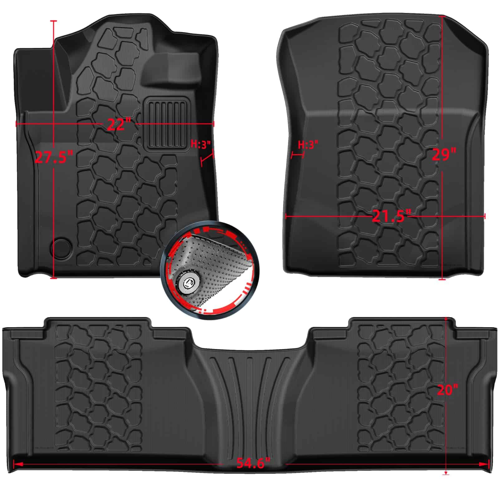 Tapetes de Piso 3D Antideslizantes para Camioneta 3 Piezas