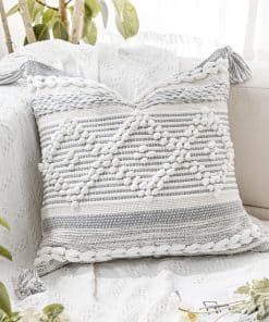 Funda de cojín boho gris crema blanco de BlissBlush 20X20,