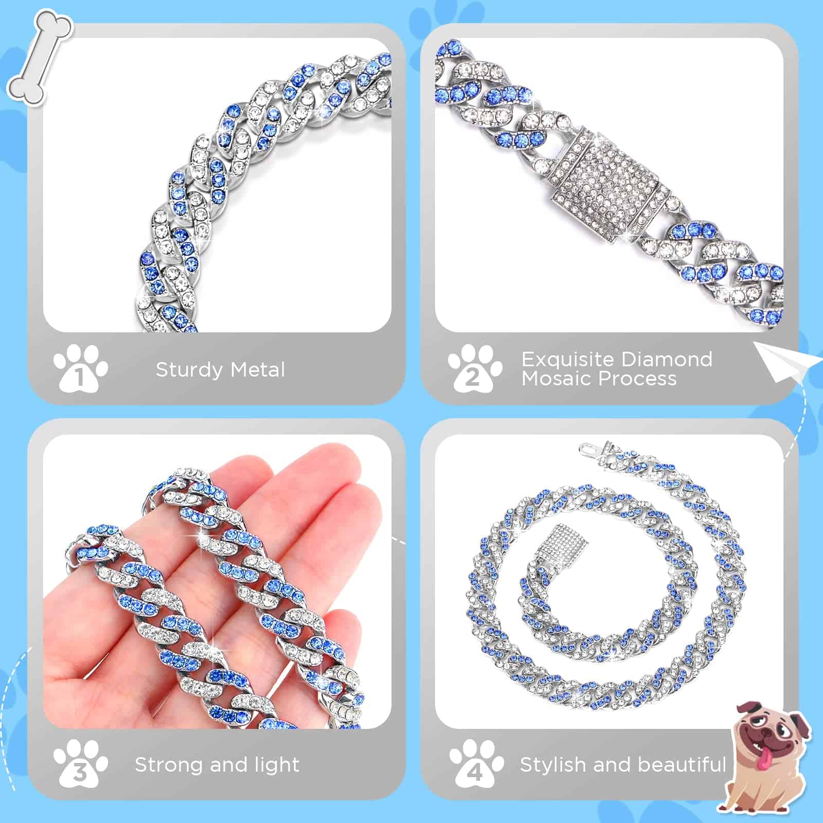 Collar de Cadena de Perro de 18 Pulgadas con Brillo Azul - Imagen 6