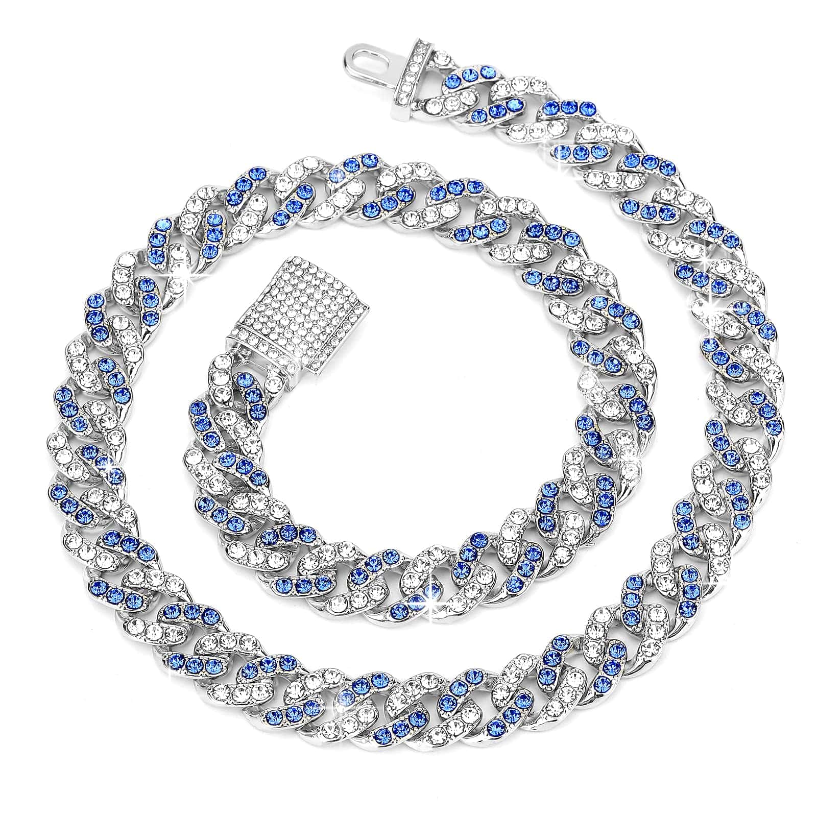 Collar de Cadena de Perro de 18 Pulgadas con Brillo Azul