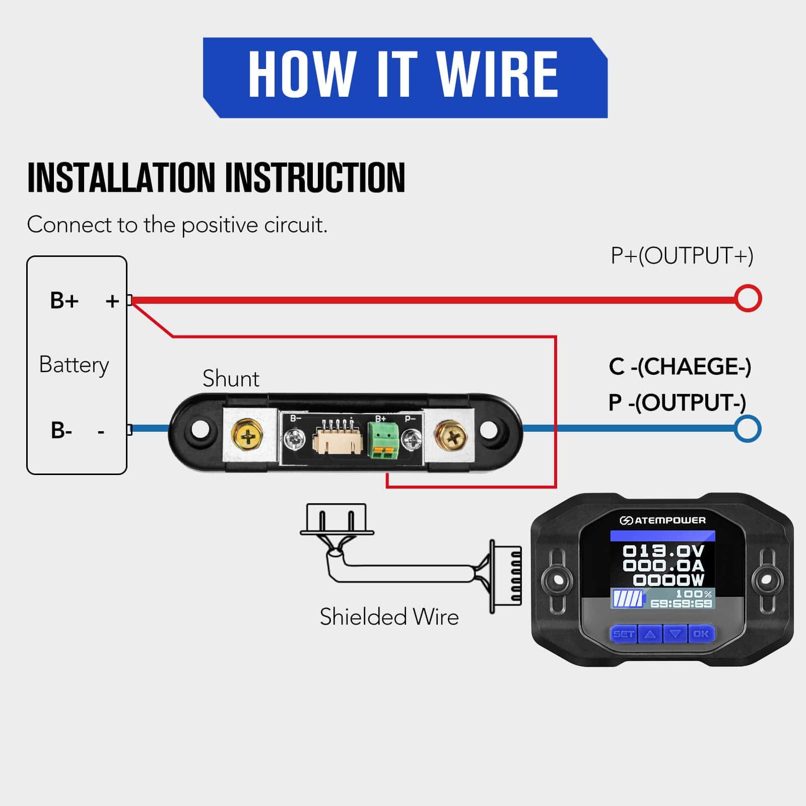 ATEM POWER Monitor de Batería 12V 100A con Cable de - Imagen 7