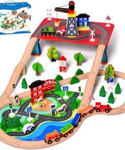 FUN LITTLE TOYS Set de Tren de Madera Incluye Tren de