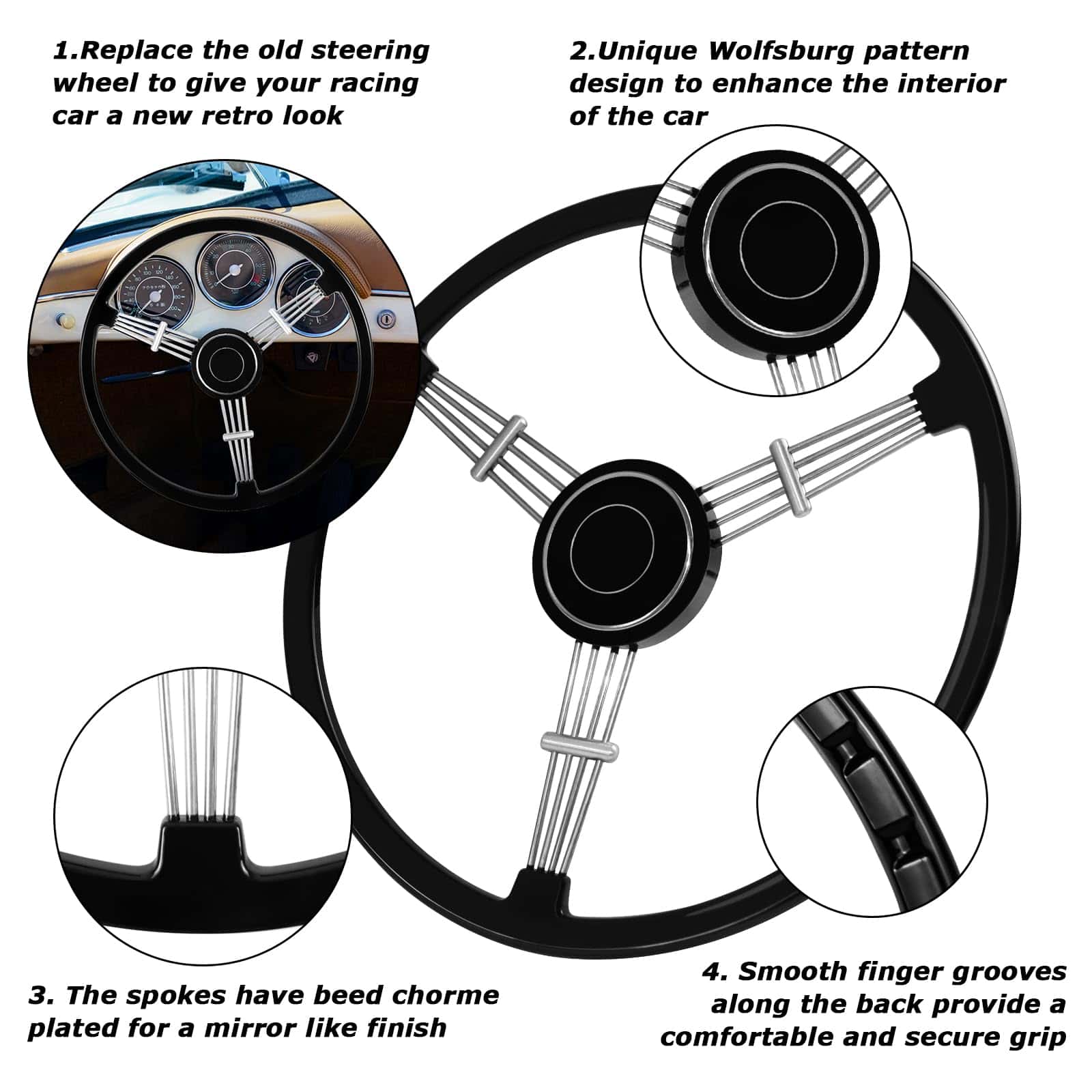 Volante Retro Clásico Estilo con Diseño de Banjo Negro de - Imagen 4