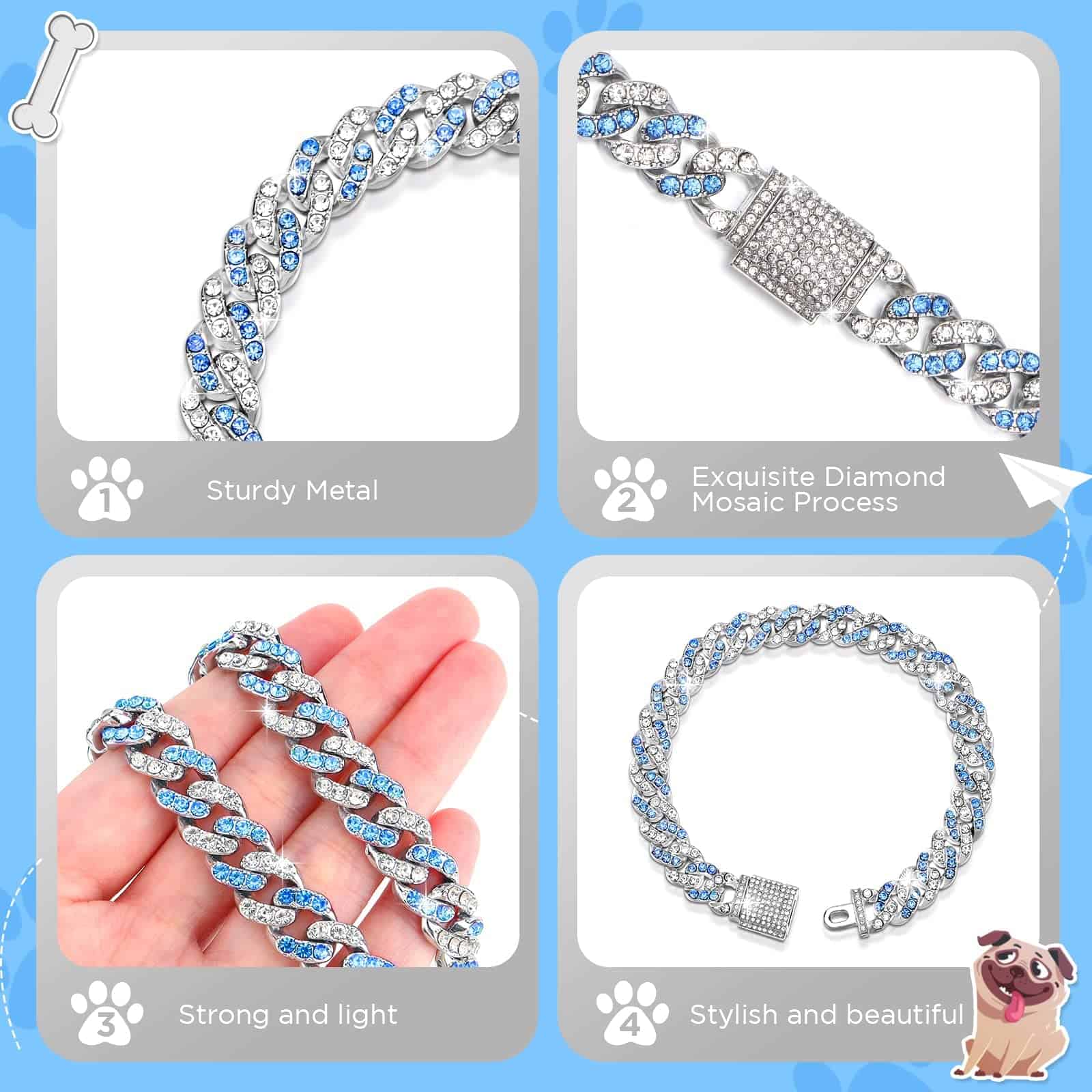 Collar de Cadena Brillante de 18 pulgadas para Perros Teal - Imagen 4