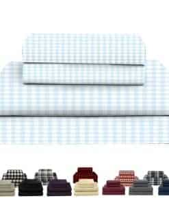 Juego de sábanas de franela de doble -Gingham Azul