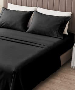 Juego de Sábanas de Microfibra Negras de 4 Piezas para Cama