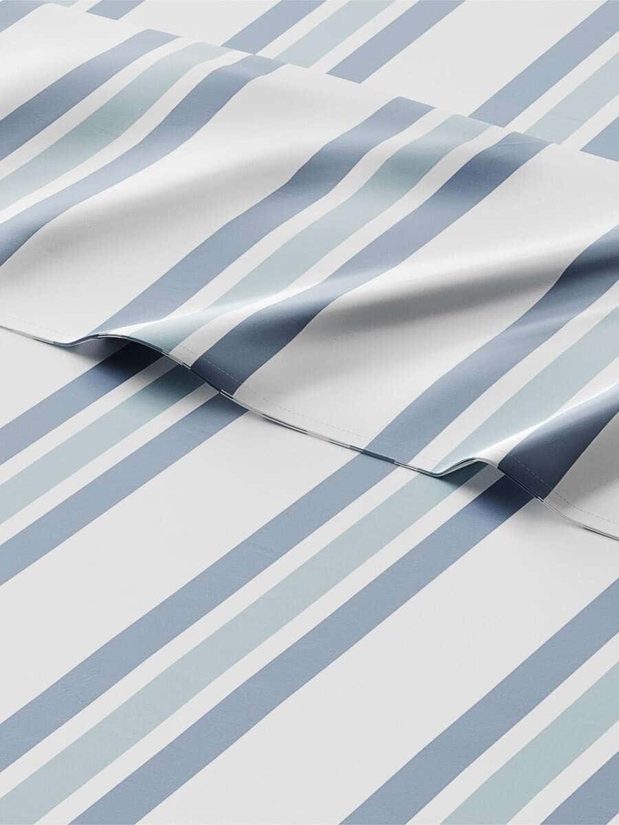 Juego de Sábanas Queen de 4 Piezas para -Azul con Rayas