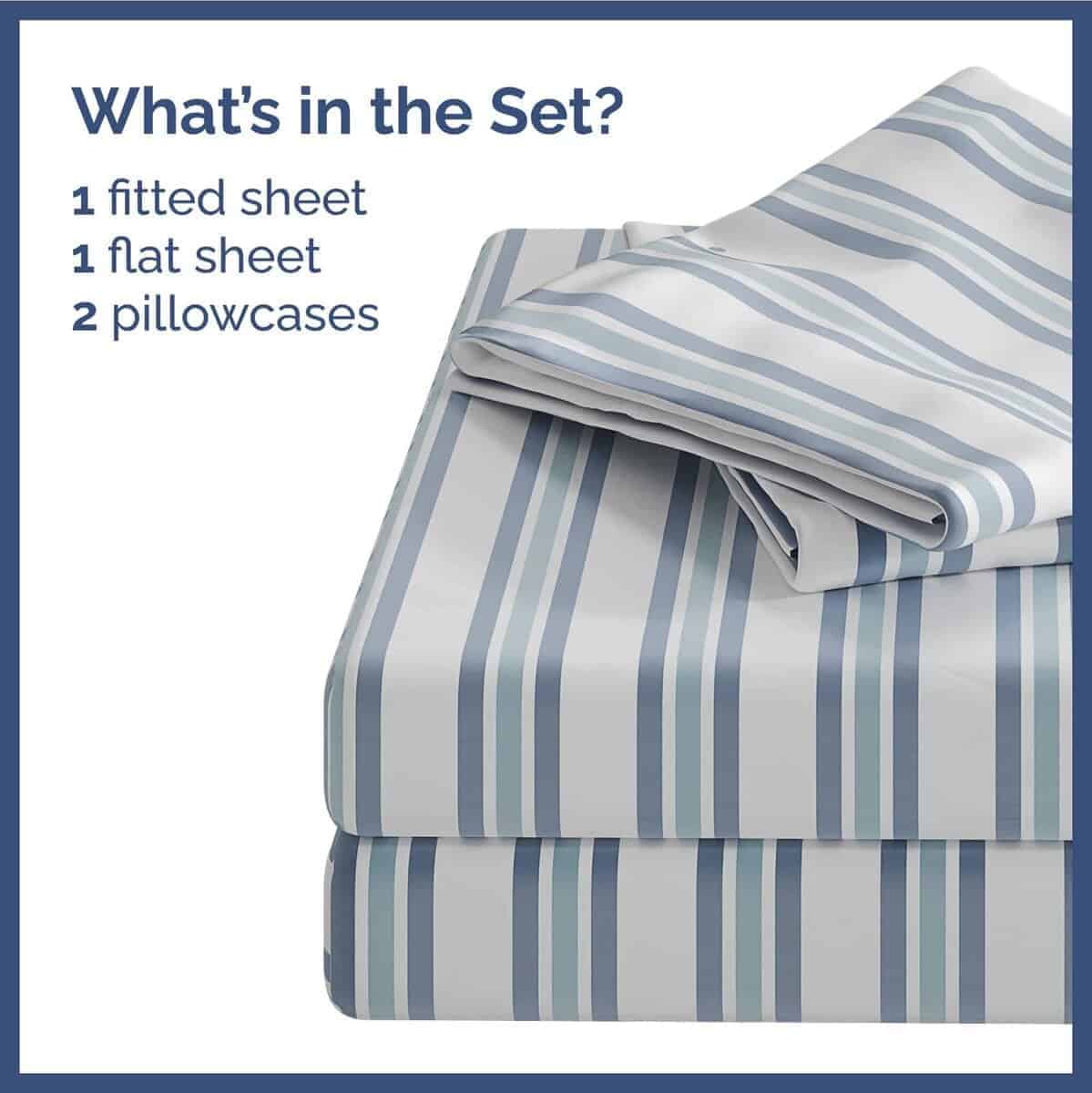 Juego de Sábanas Queen de 4 Piezas para -Azul con Rayas - Imagen 3