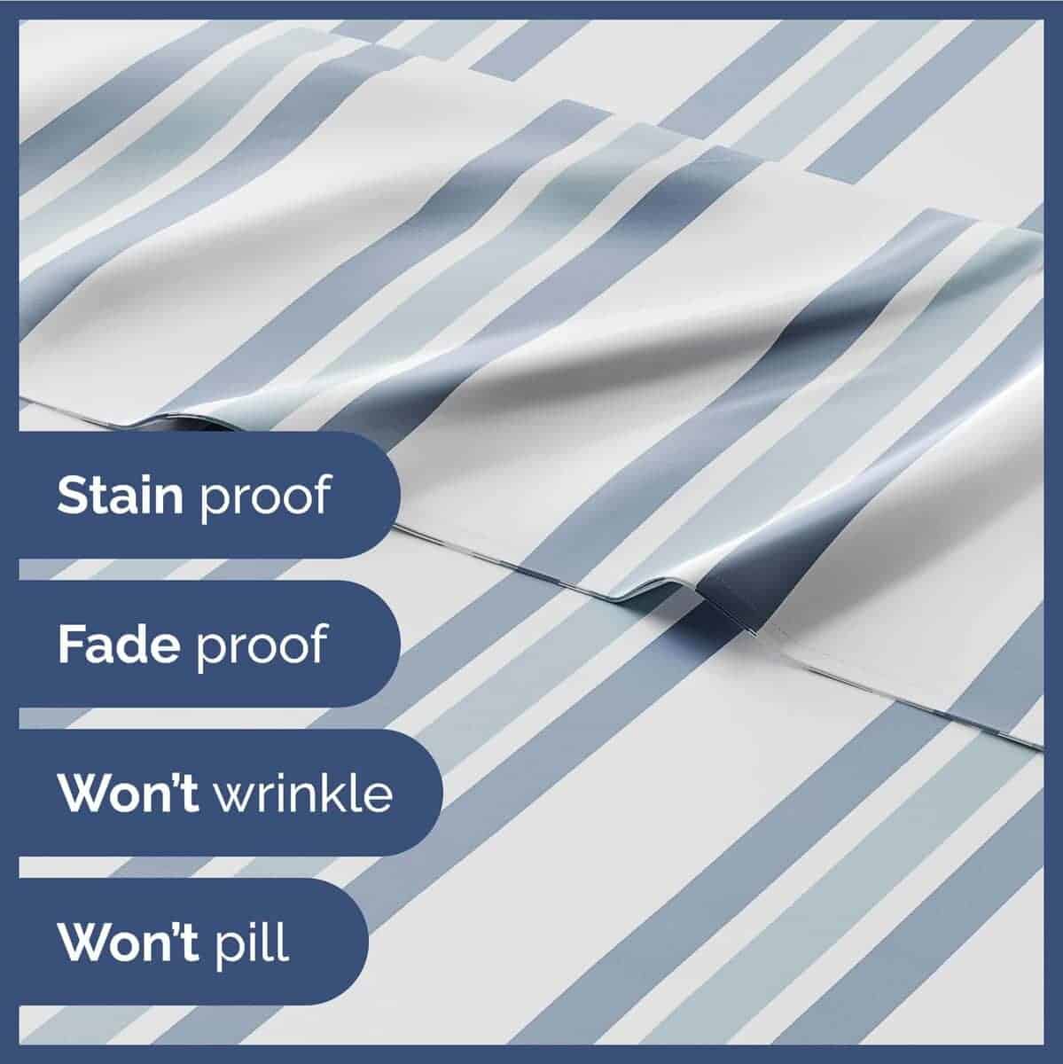 Juego de Sábanas Queen de 4 Piezas para -Azul con Rayas - Imagen 6