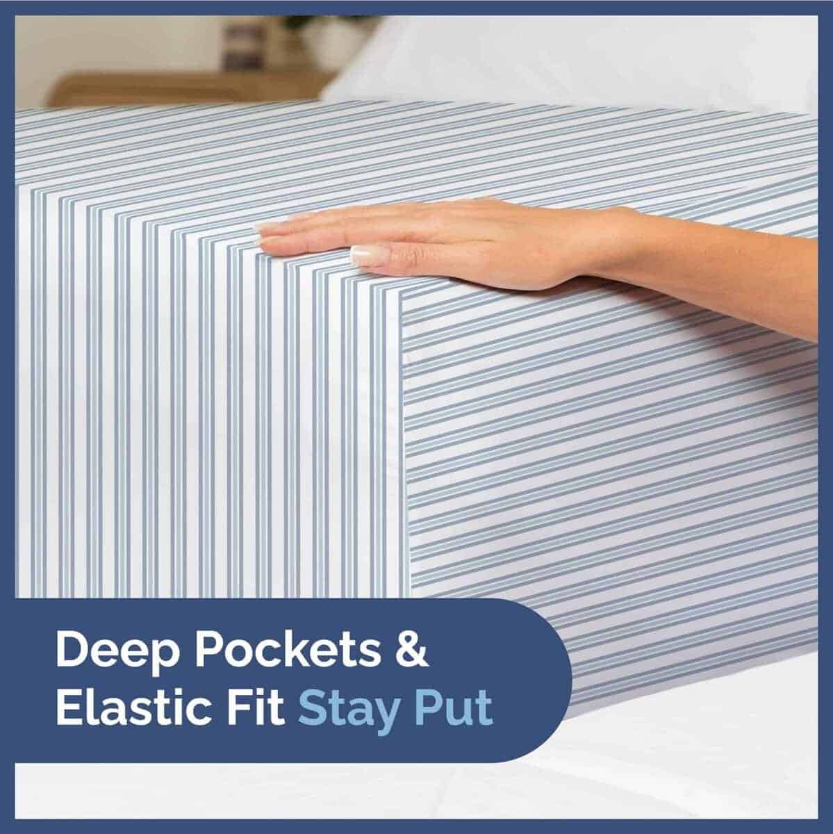 Juego de Sábanas Queen de 4 Piezas para -Azul con Rayas - Imagen 5
