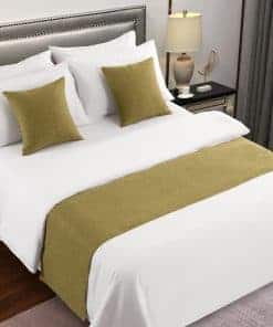 AMBERIS Bed Runner Verde, Manta Decorativa de Lino
