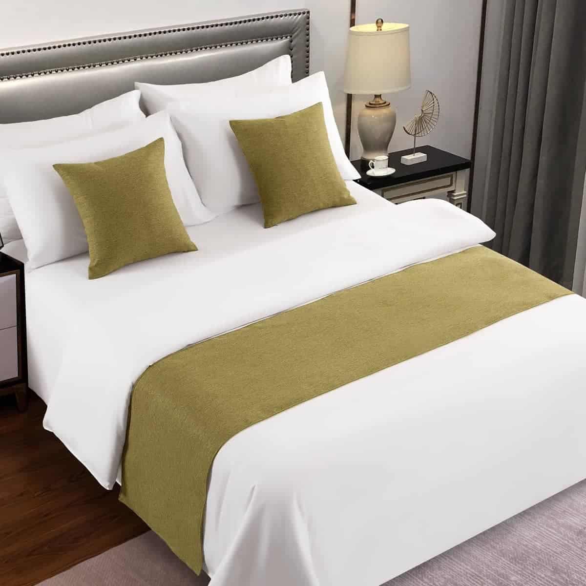 AMBERIS Bed Runner Verde, Manta Decorativa de Lino
