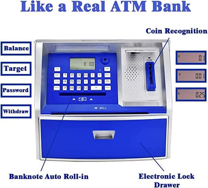 LIKE Banco de Ahorros ATM Parlante, Hucha Digital, Máquina - Imagen 3