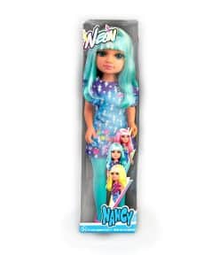 Muñeca de Moda NANCY con Cabello Azul Neon, Muñeca de 16"