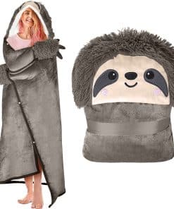 Manta con capucha para adultos con estampado de perezoso -