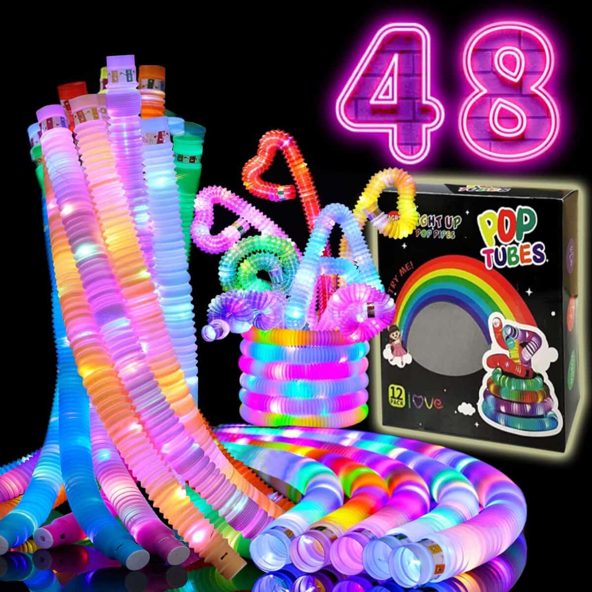 AIRNEY 48 PCS Glow in The Dark Party Supplies, Light Up LED