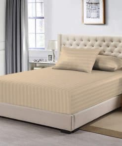 Sábana Ajustable Queen Pizuna 100% -Rayas de Lujo Color Taup