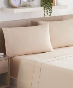 Juego de sábanas de lino de eucalipto -Trigo Beige