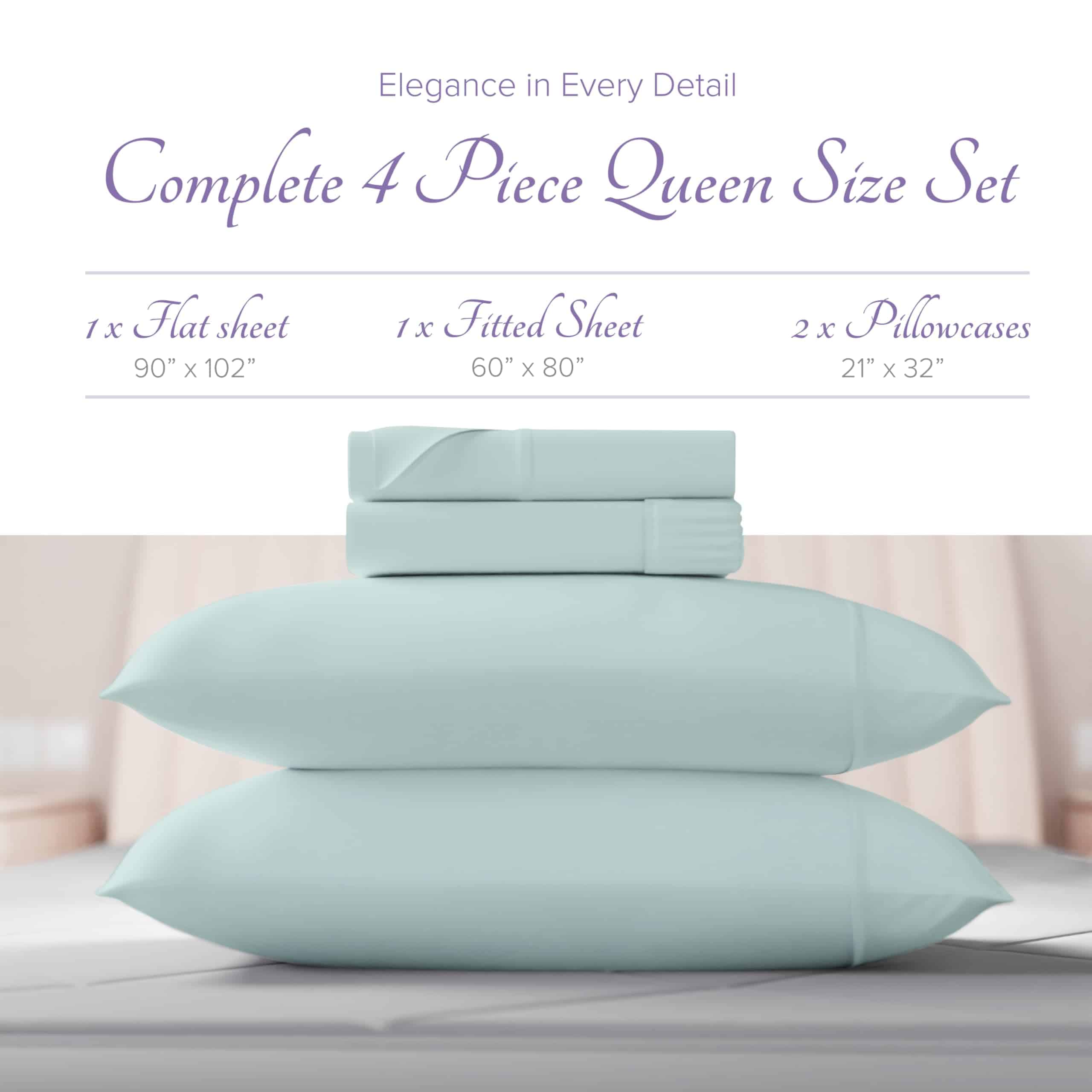 Juego de sábanas 100% algodón egipcio Carressa -Verde Azulad - Imagen 4