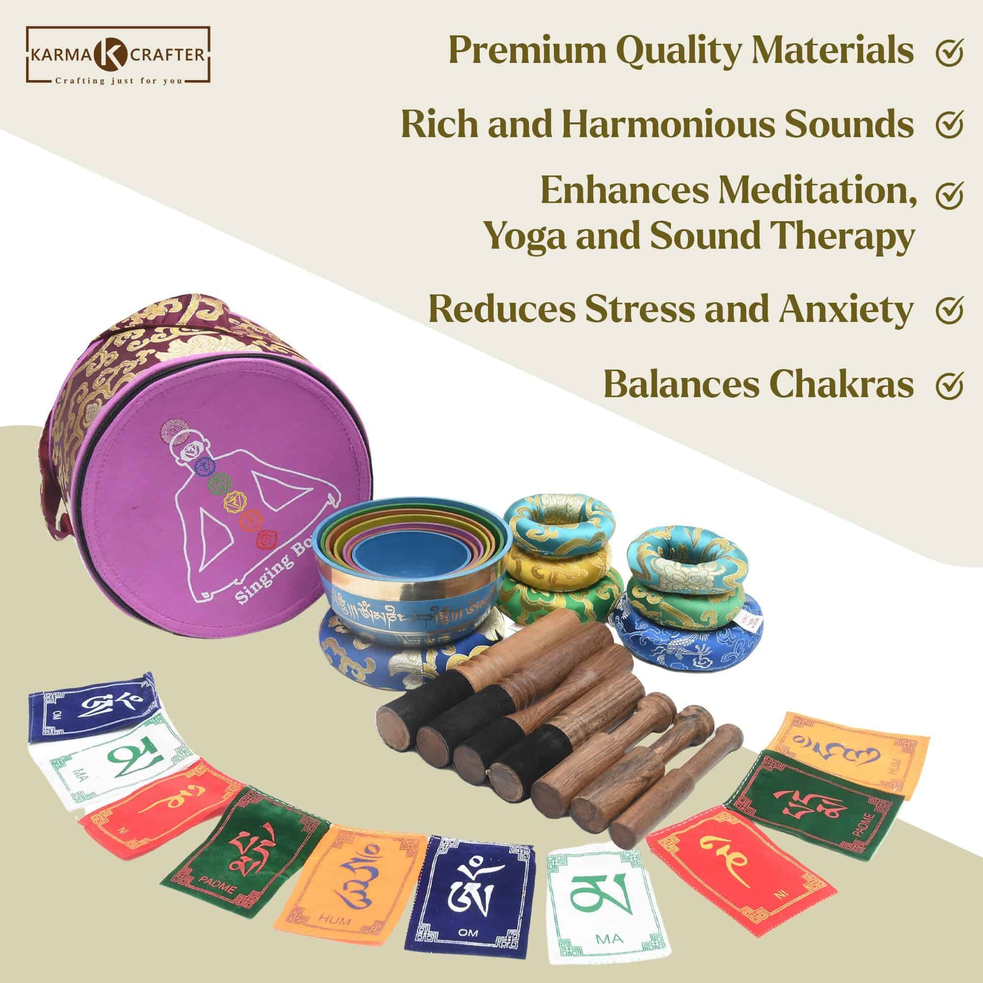 Juego de 7 Cuencos Tibetanos Arcoiris hechos a mano en - Imagen 3