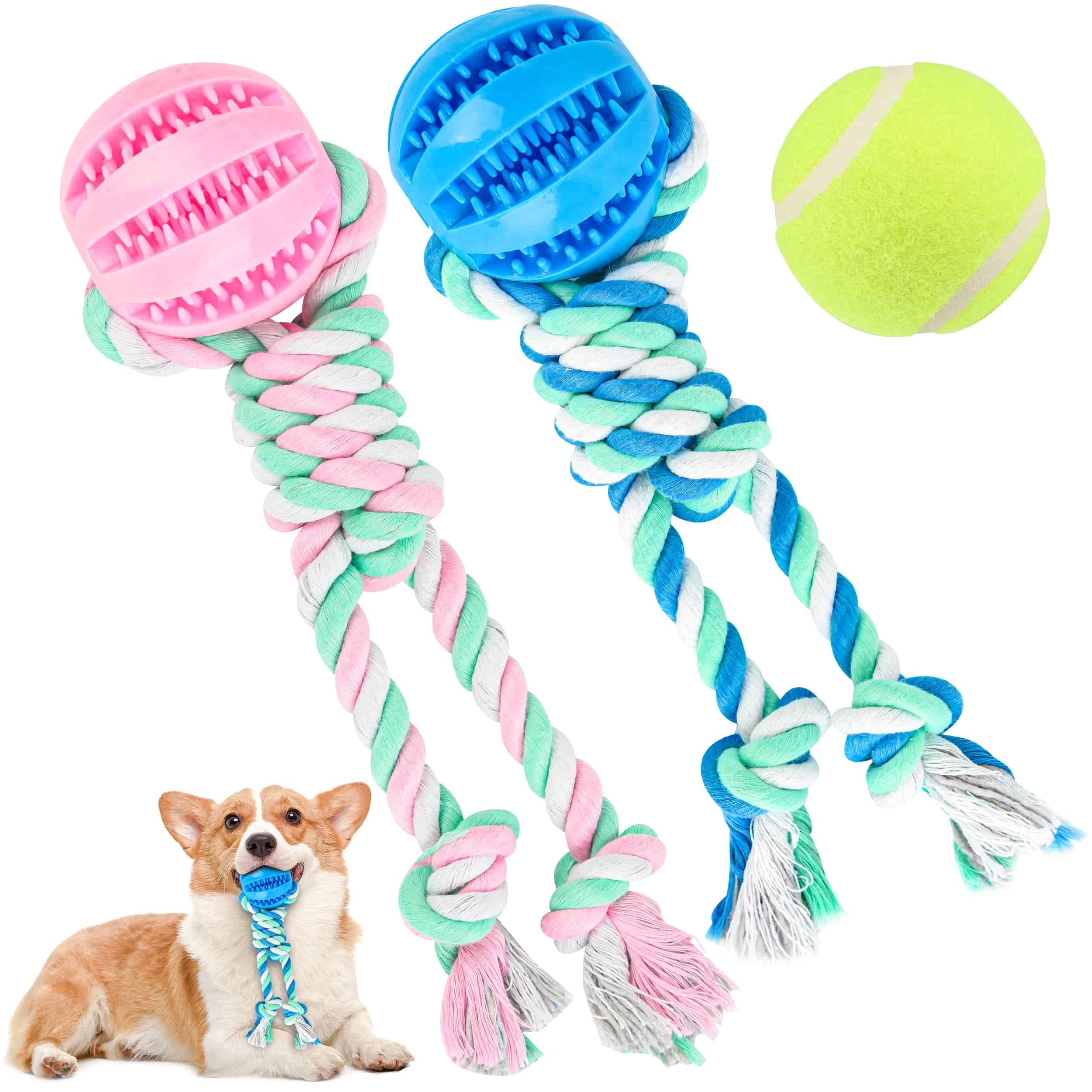 Qonline 2 Piezas Juguete para Perros Pelota en Cuerda,