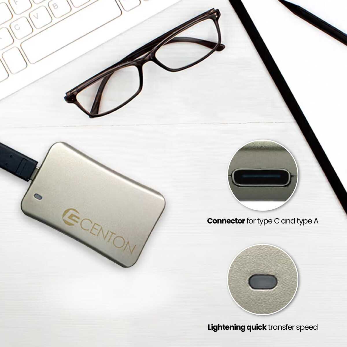 SSD Externo Centon (Plata Metálica), USB-C 3.2 Gen 2, 500GB - Imagen 4