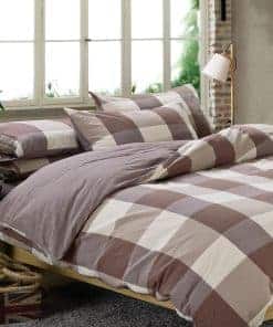Juego de funda de edredón NSNLGSGC a cuadros en cámel para