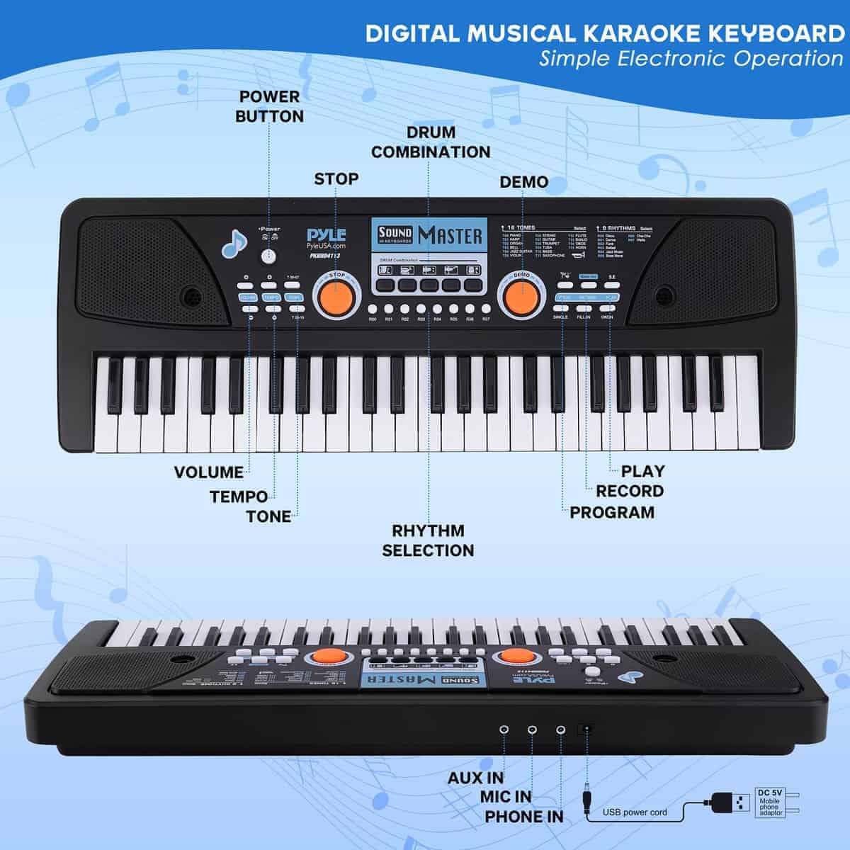 Piano Teclado Musical Karaoke Digital Portátil de 49 Teclas - Imagen 3