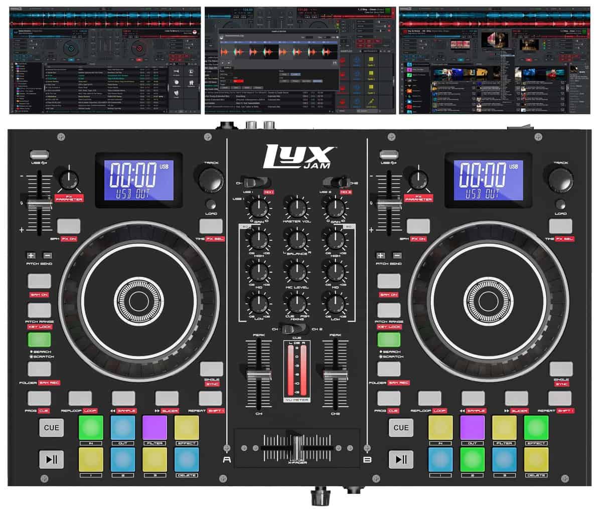 Controlador de DJ portátil de 2 decks LyxJam con pantalla